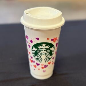 Starbucks White Tumbler with Heart Accents